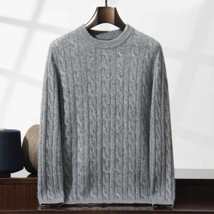 Men's cashmere sweater, cable pattern, heavy knit design