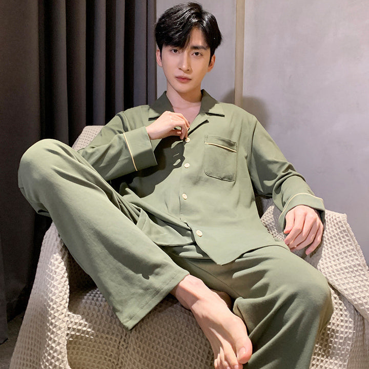 Men's cotton pajama set, long sleeve, with button placket