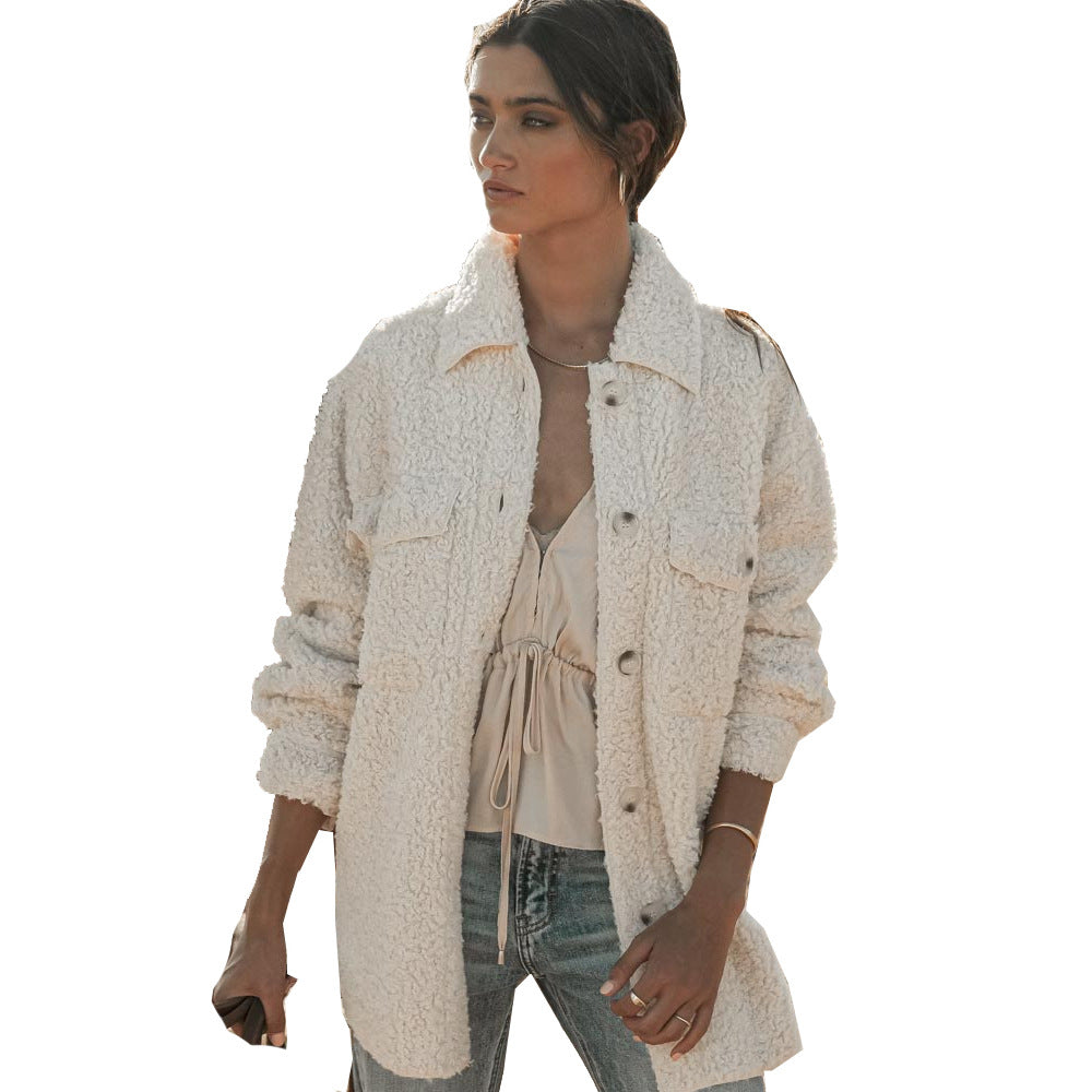 Loose Teddy Coat with Buttons
