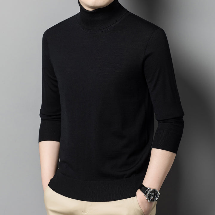 Men's wool pullover, 100% wool, roll neck, machine washable