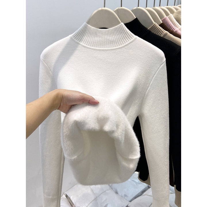 Padded women's knit sweater with high collar