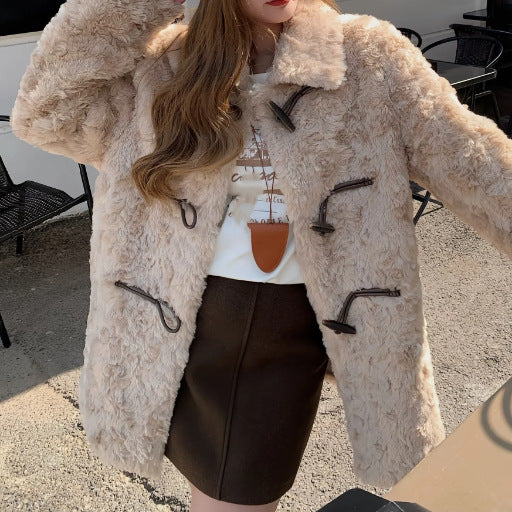 Loose faux fur coat with toggle buttons