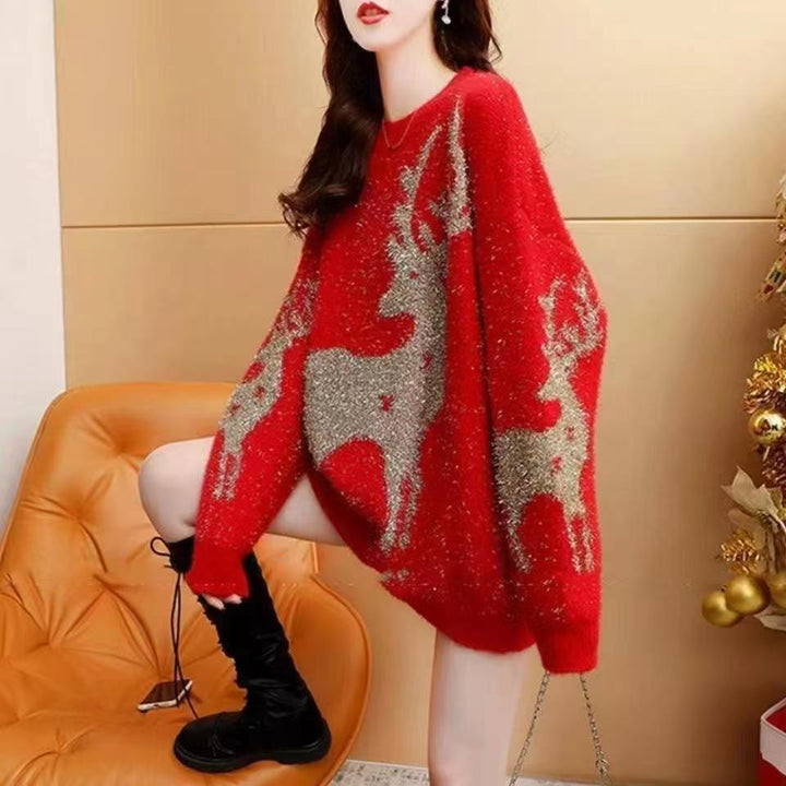 Women's knitted sweater with Christmas motif, loose fit