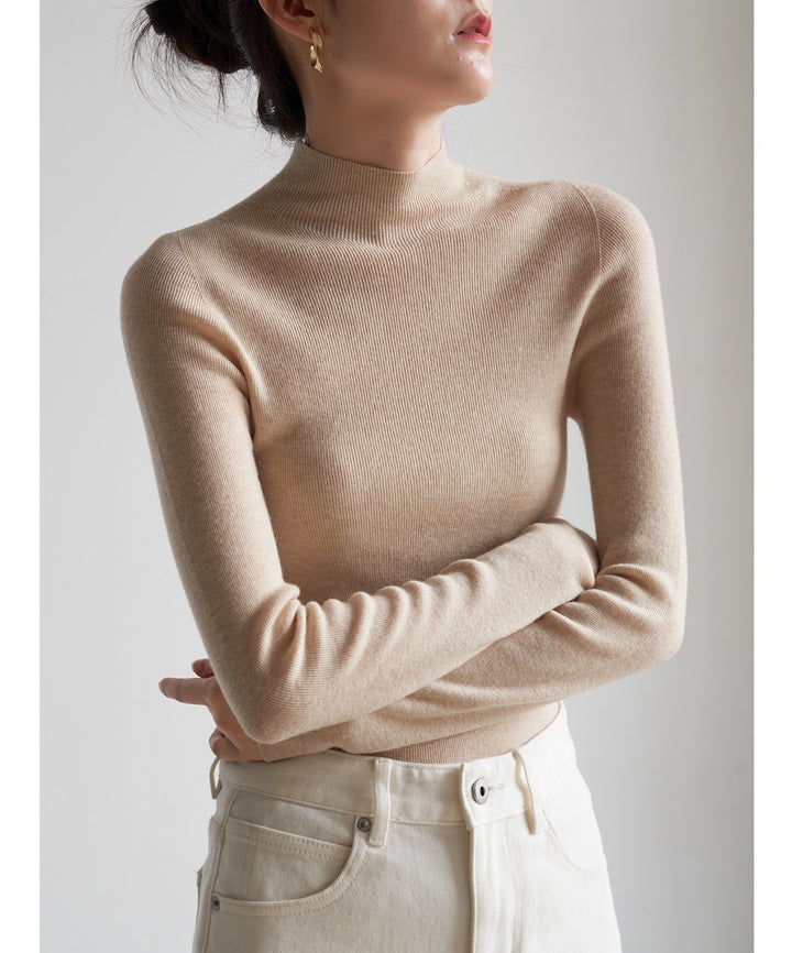 Women's wool knit sweater with stand-up collar