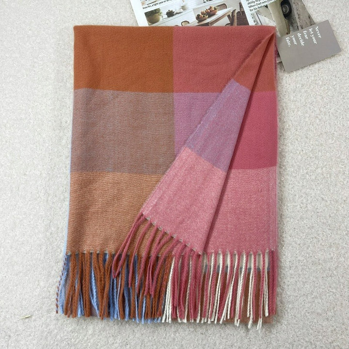 Checked scarf made of cashmere imitation, 65x180cm