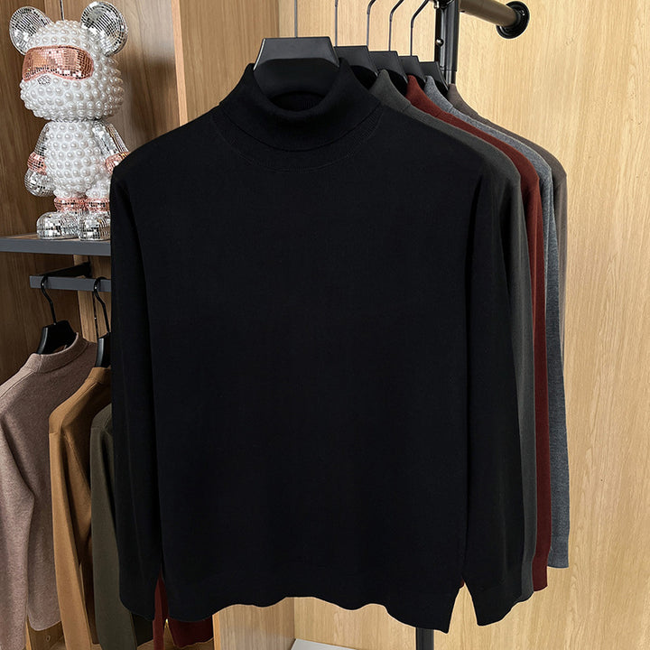 Men's pullover made of silk and sheep wool, stand-up collar