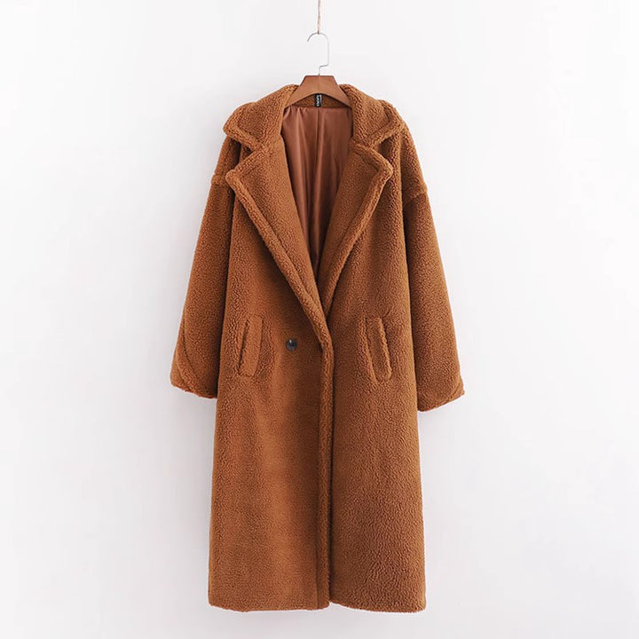 Women’s Teddy Coat, mid-length, with large lapels