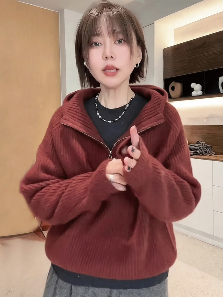 Women's zip-up hoodie, knit