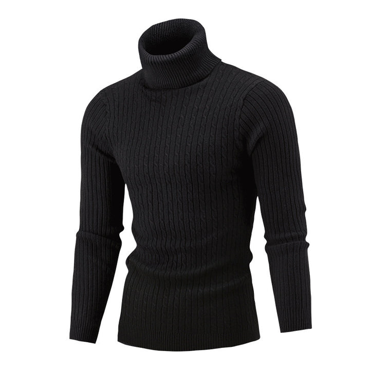 Men's knitted sweater with roll neck and cable pattern
