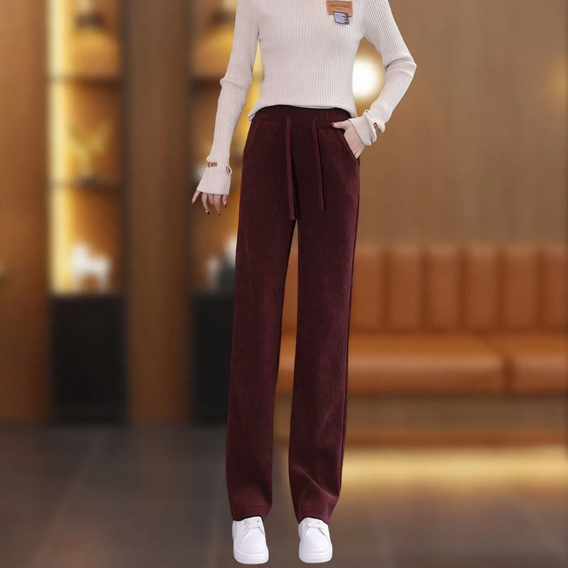 Fleece-lined corduroy trousers, straight fit, elegant