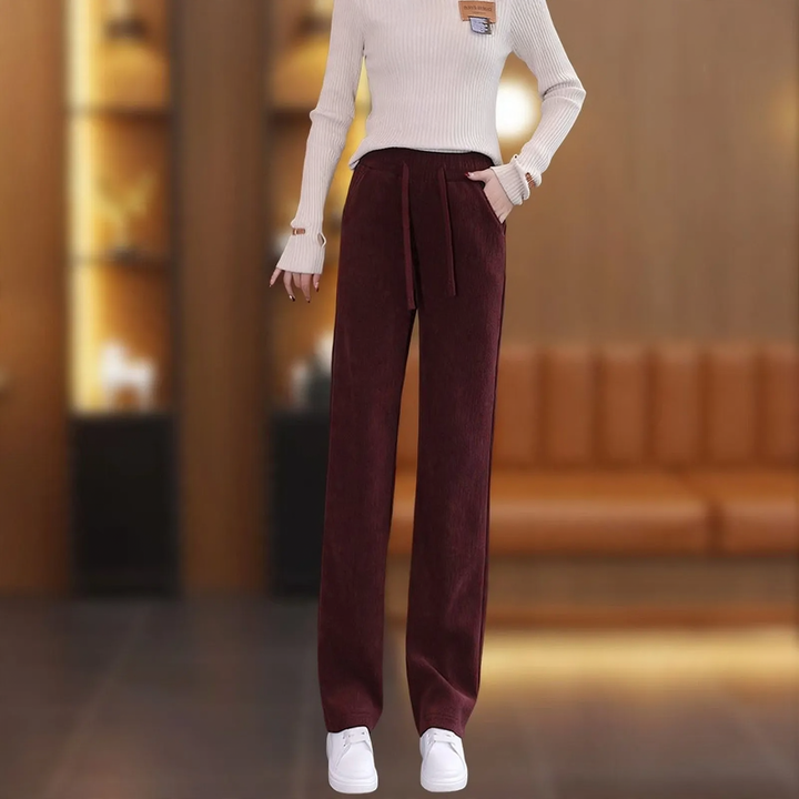 Fleece-lined corduroy trousers, straight fit, elegant