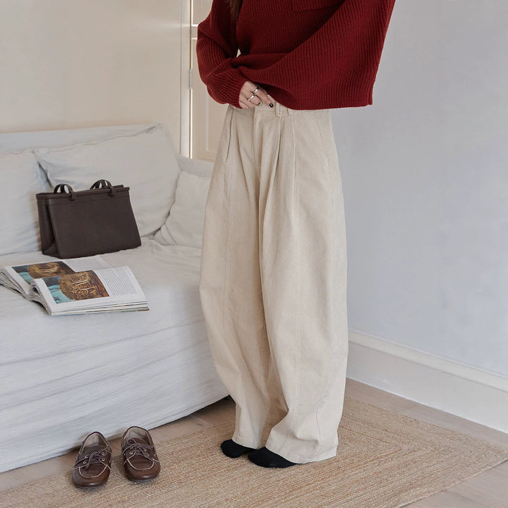 Retro-cord trousers, loose fit, women's