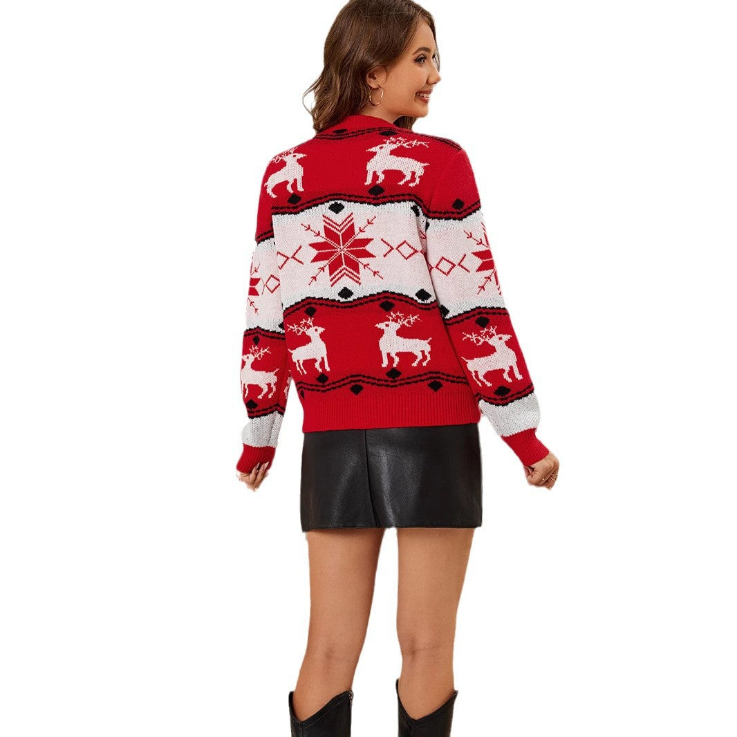 Christmas sweater with reindeer jacquard