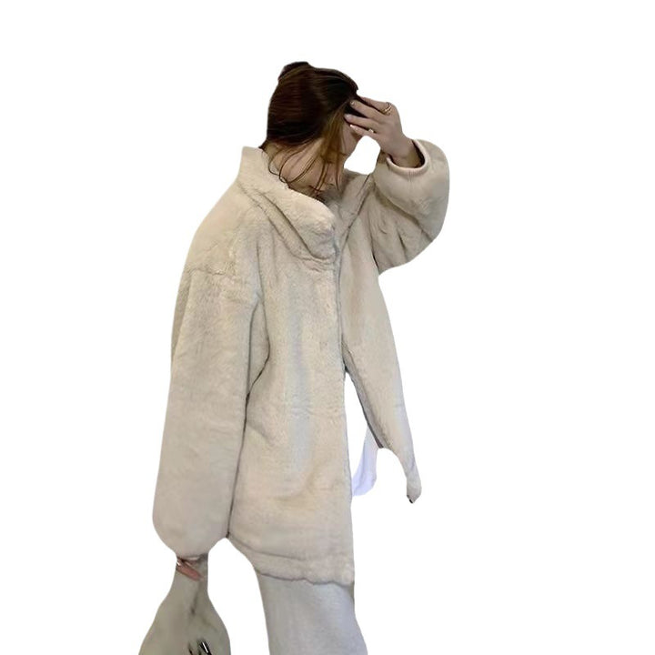 Women's plush jacket with stand-up collar, lined