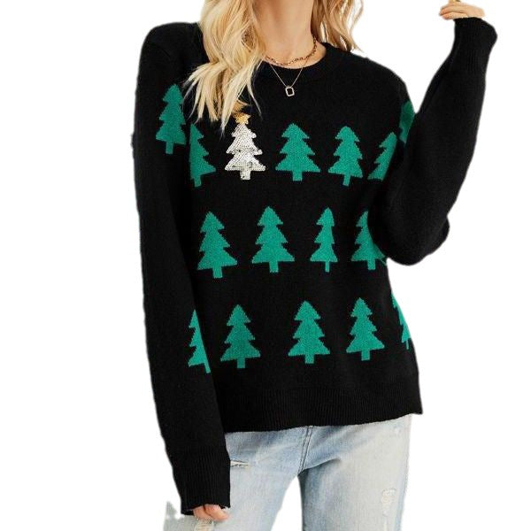 Women's Christmas Sweater with Christmas Tree Jacquard