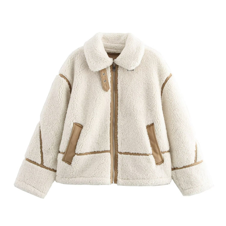 Fashionable patchwork jacket with lambskin look