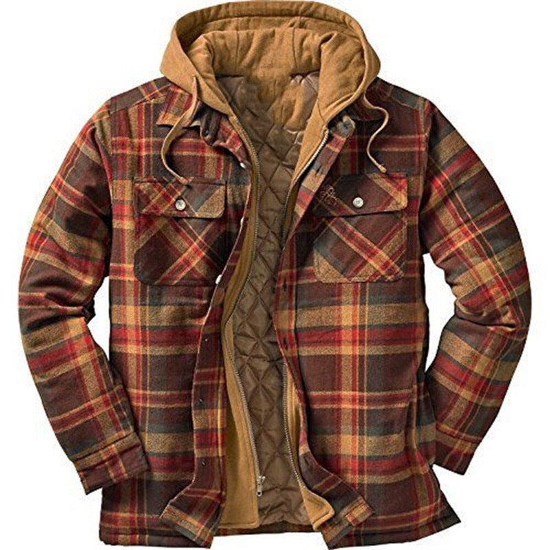 Men's hooded jacket, checked, padded