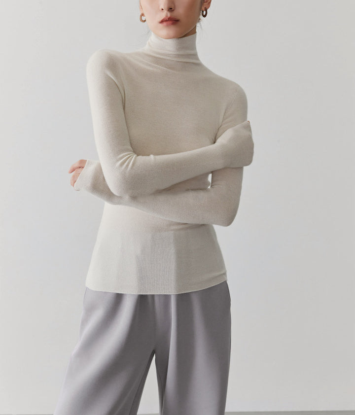 Women's cashmere sweater with stand-up collar, seamless