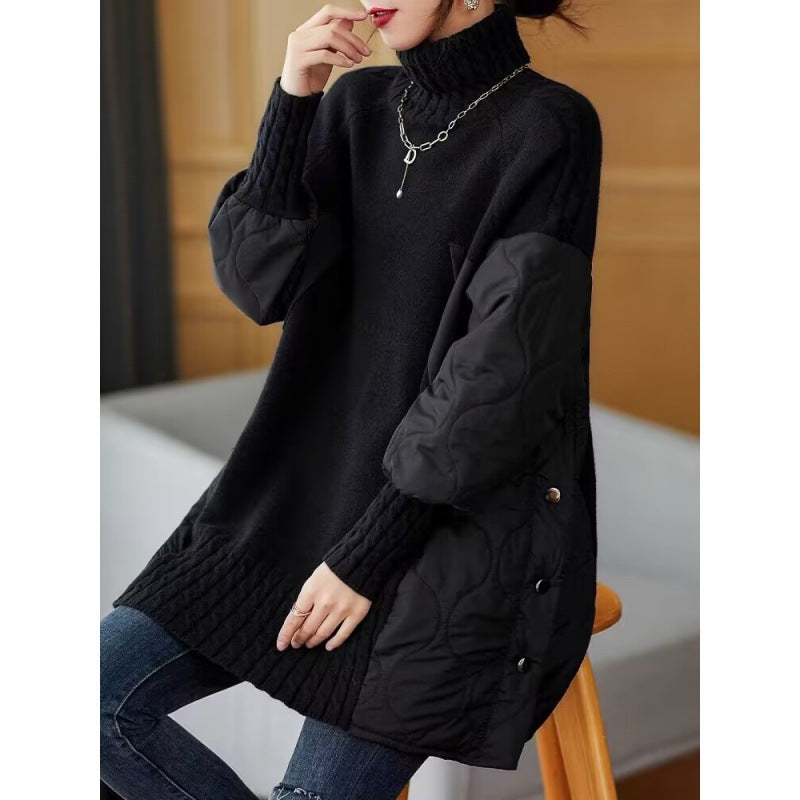 Women’s pullover, stand-up collar, fake two-piece look, winter