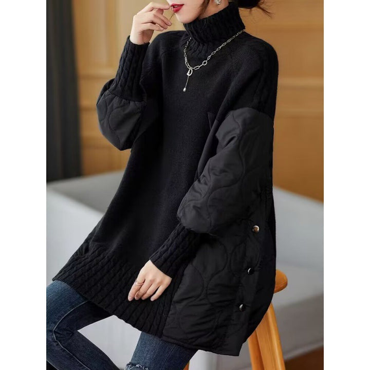 Women’s pullover, stand-up collar, fake two-piece look, winter