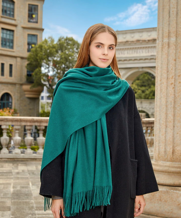 Wool scarf and shoulder shawl, solid color, for women and men