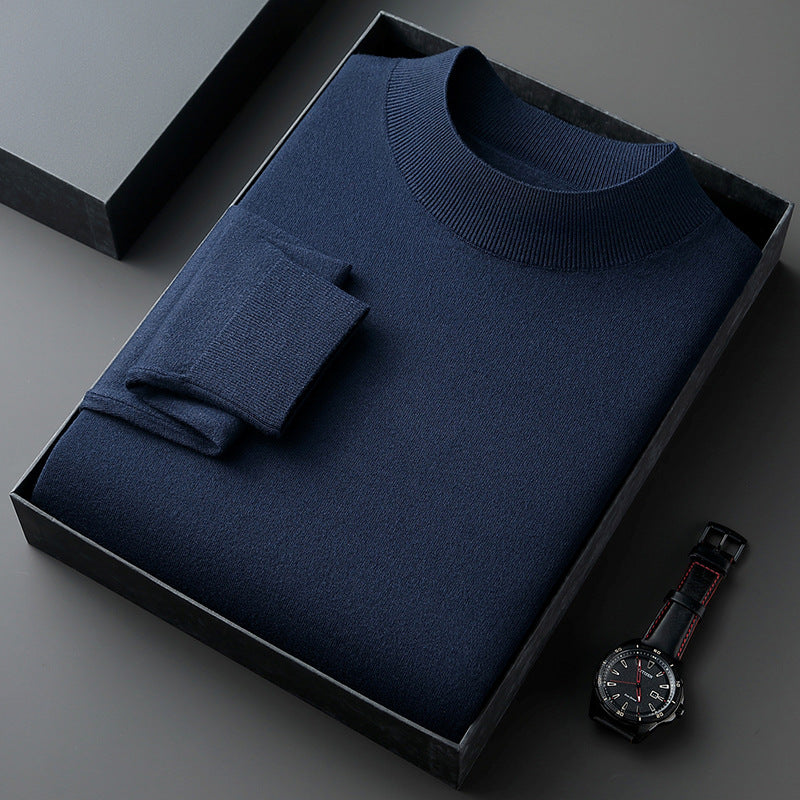 Men's pullover with stand-up collar, finely knitted