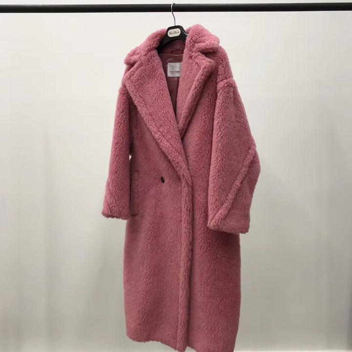 Long Teddy Coat with V-Neck