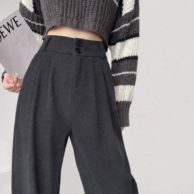 Lined corduroy pants, wide fit