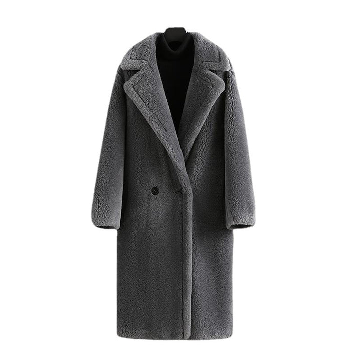 Teddy coat with lapel collar, women's