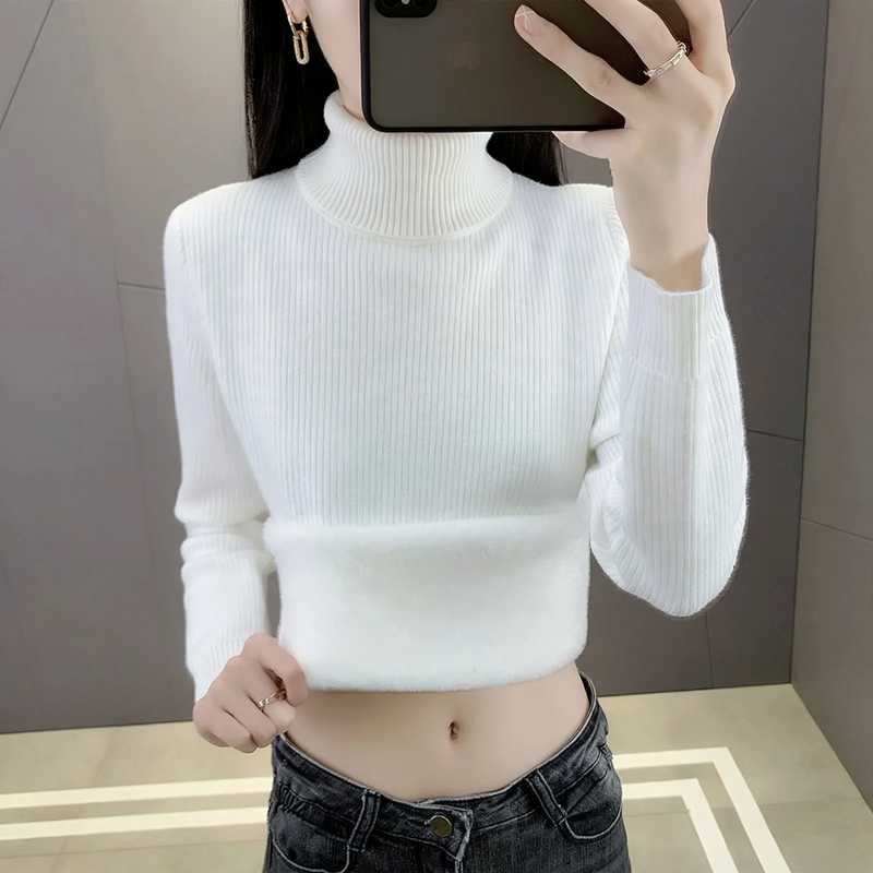 Ribbed women's turtleneck sweater, lined