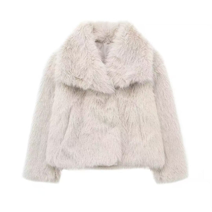 Women’s winter coat, faux fur, large lapel collar