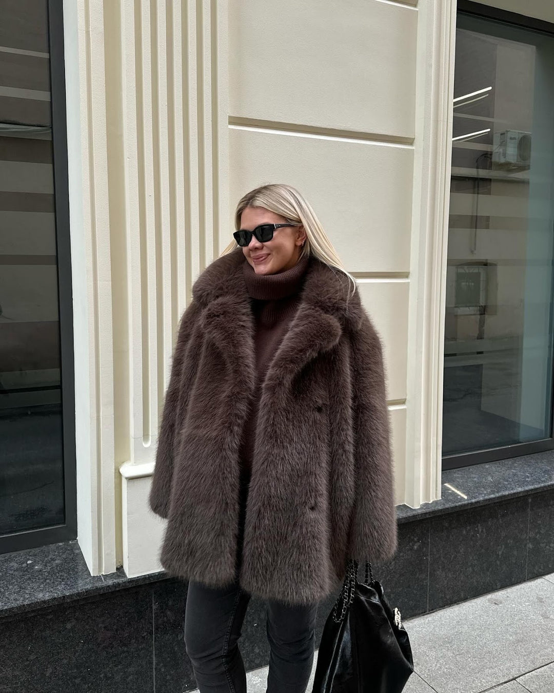 Mid-Length Faux Fur Jacket for Women