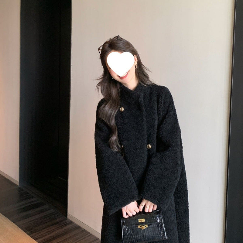 Long Lamb Fleece Coat for Women, Faux Fur Look