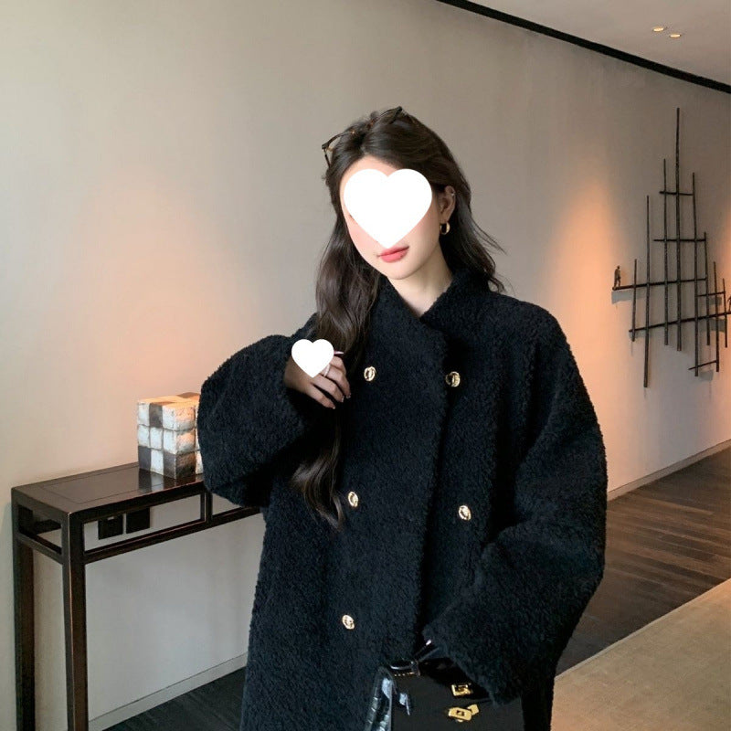 Long Lamb Fleece Coat for Women, Faux Fur Look