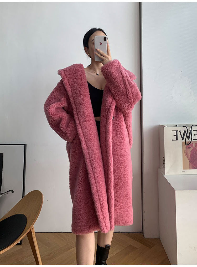 Long teddy coat made of alpaca wool blend