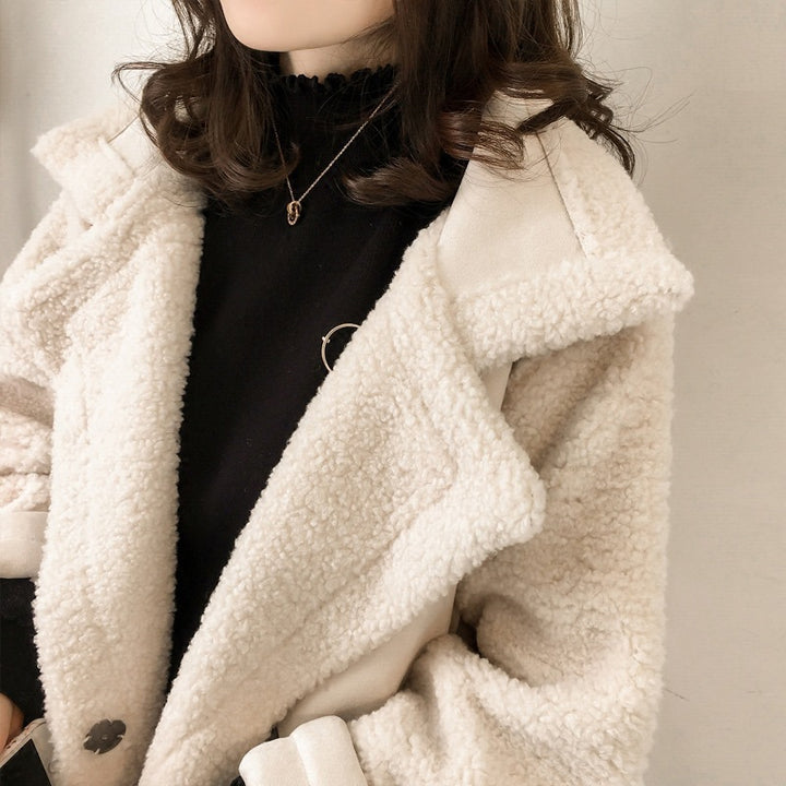 Casual biker jacket made of suede imitation with lamb fleece