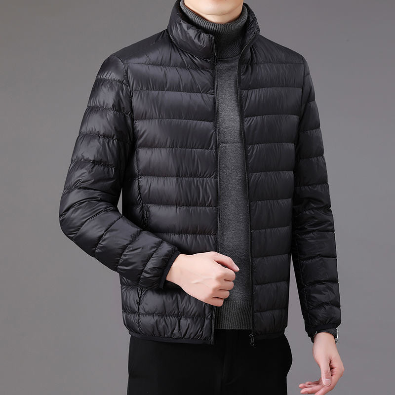Light men's padded jacket with stand-up collar