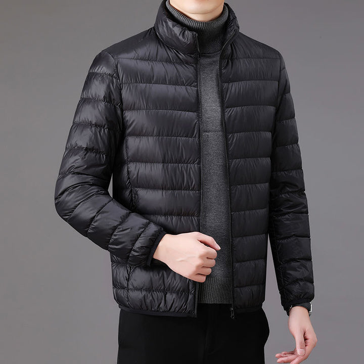 Light men's padded jacket with stand-up collar