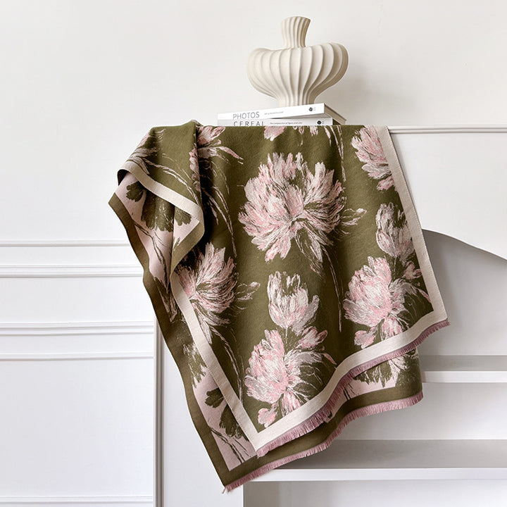 Jacquard scarf with landscape motif, art cashmere, 180x65 cm