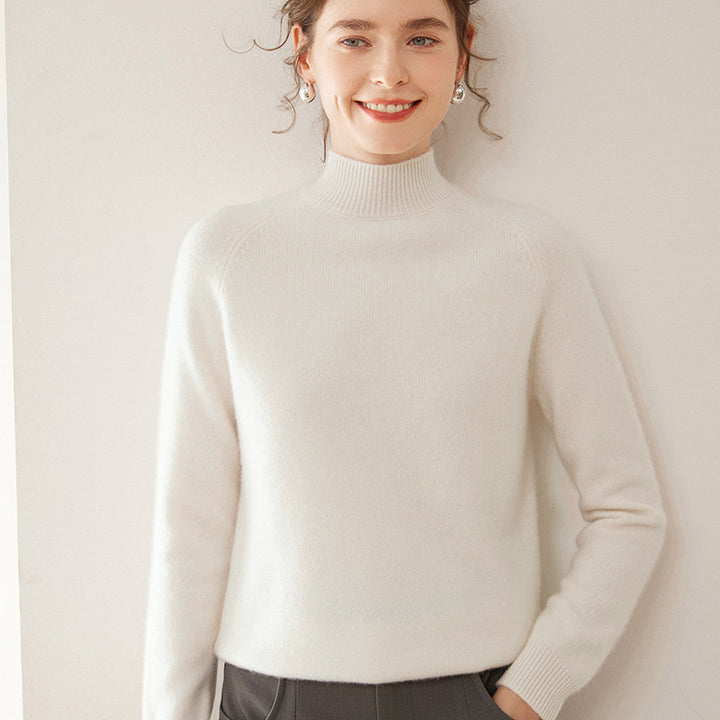 Women's cashmere sweater, stand-up collar, soft and figure-flattering