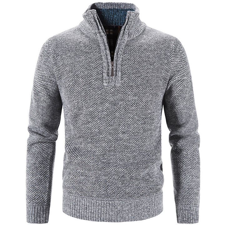 Men's knit sweater with stand-up collar and zipper