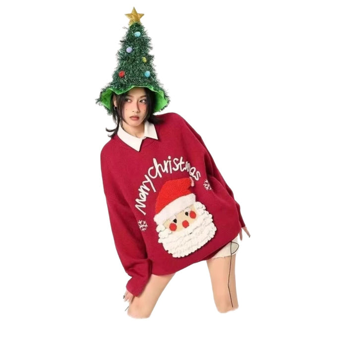 Women's sweater with Santa Claus embroidery