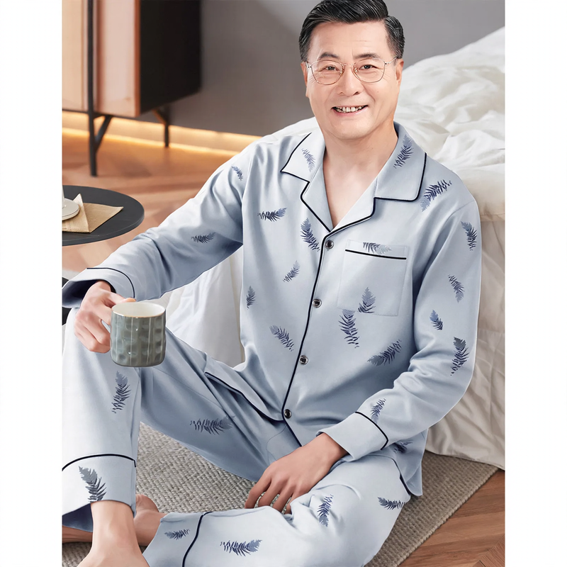 Men's cotton pajamas, long sleeve, set