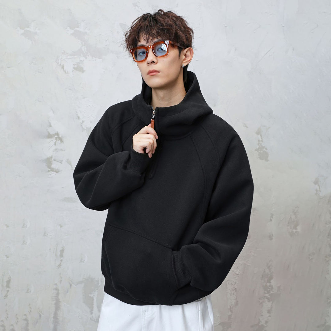 Unisex hoodie with zipper and stand-up collar