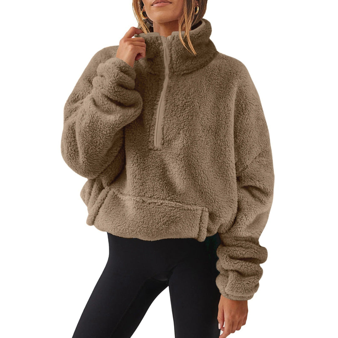 Padded women's sweater with standing collar and zipper