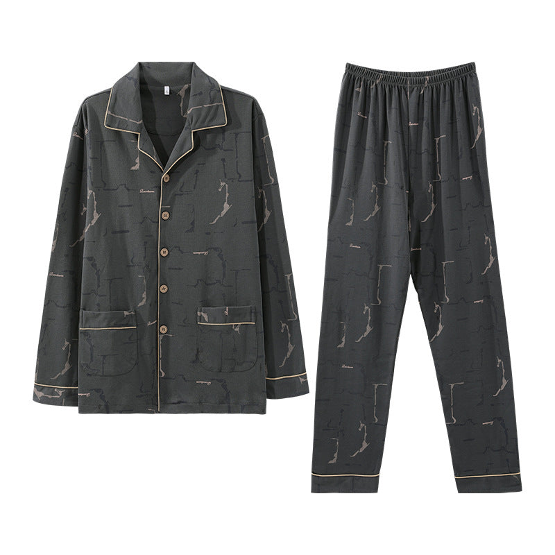 Men's Pajama Set, Cotton, Long Sleeve, with Button Placket