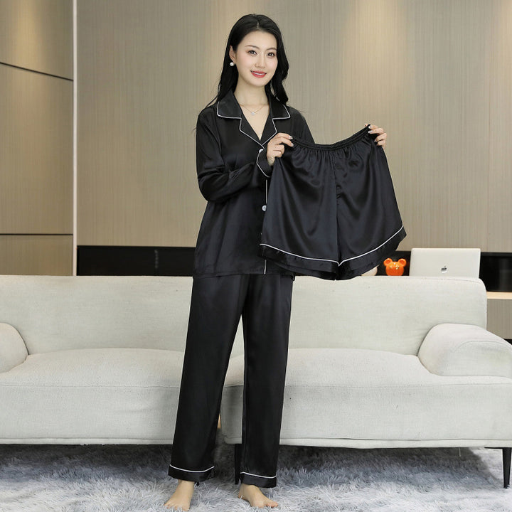 Elegant 3-piece ice silk house suit set for women
