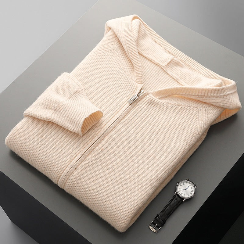 Men's cashmere hoodie cardigan, thick