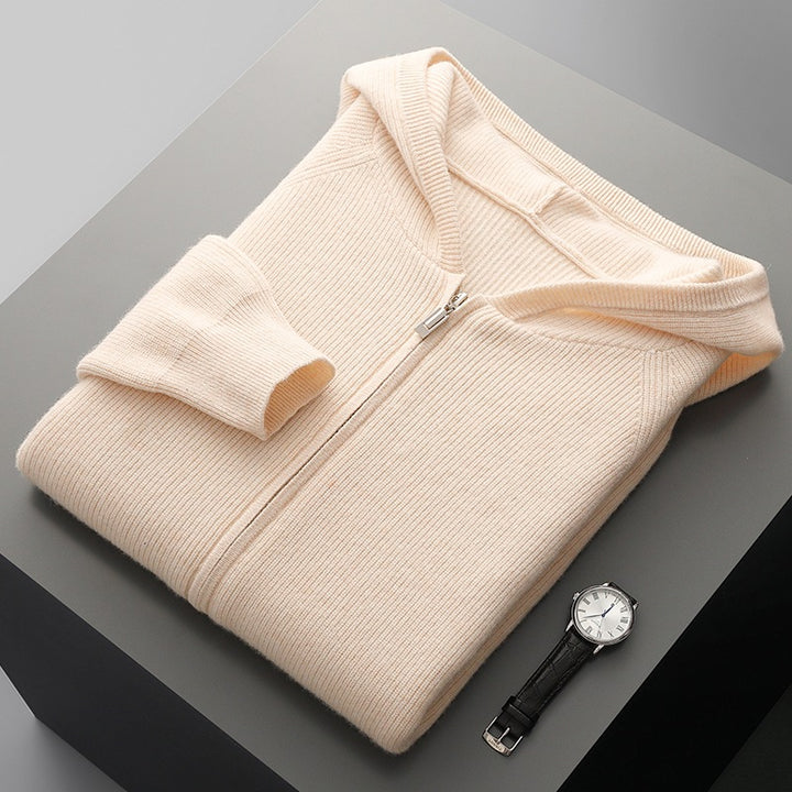 Men's cashmere hoodie cardigan, thick