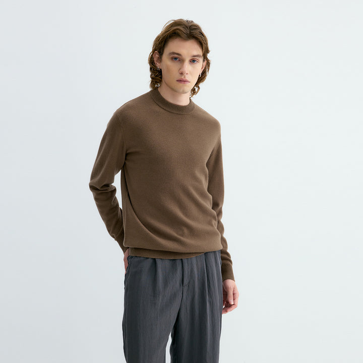 Men's sweater made from 100% sheep wool, stand-up collar